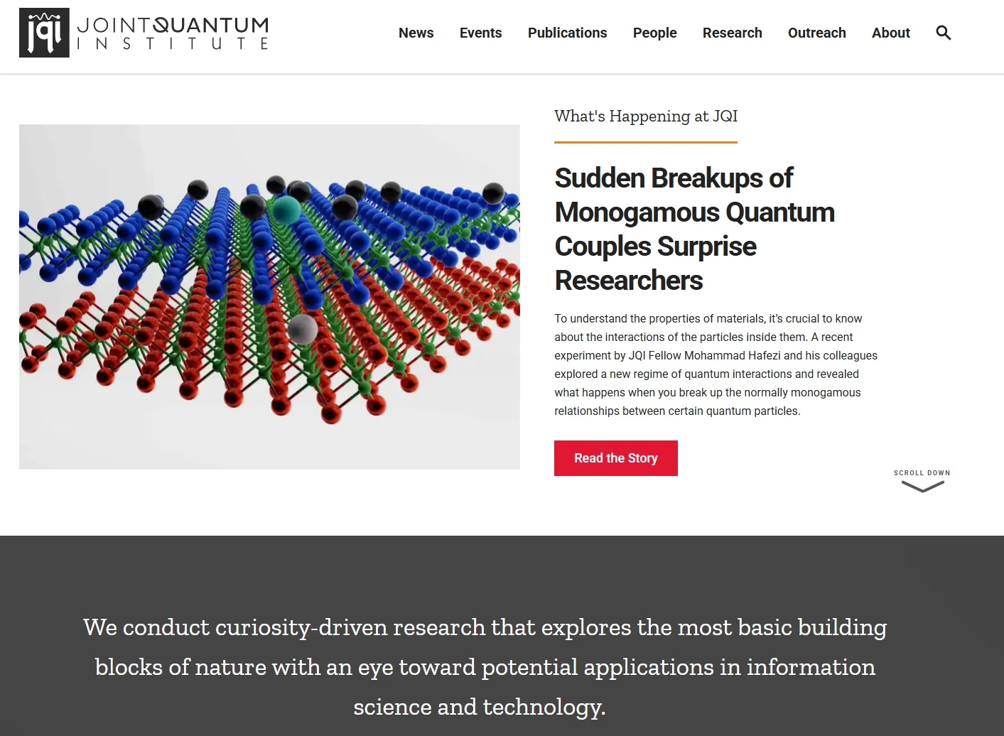The JQI homepage: light, red, research-led