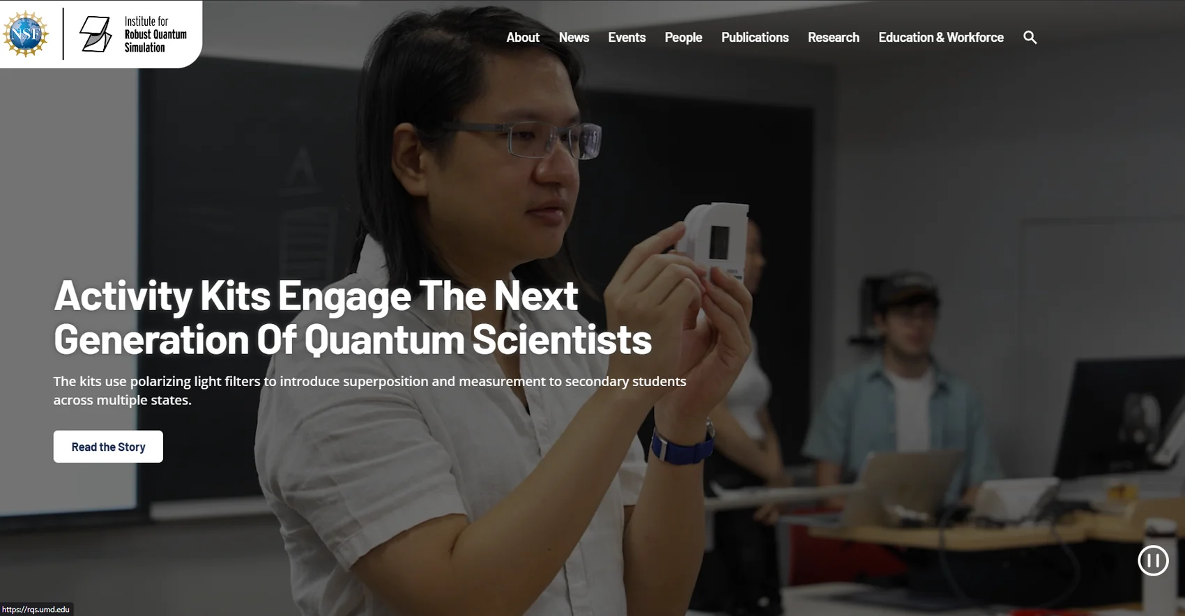 The RQS homepage: dark, teal, student-led