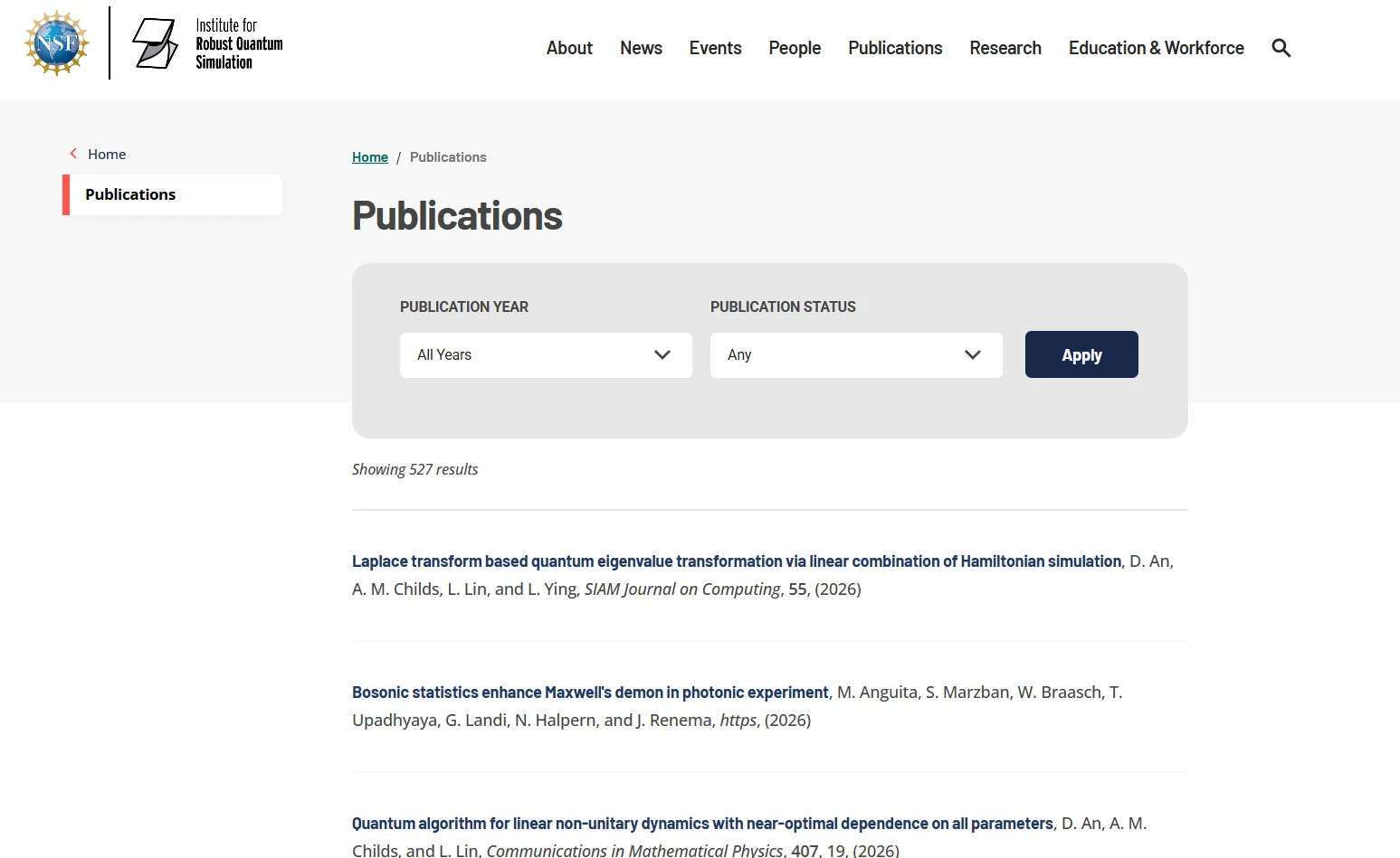 RQS publications, filterable by year and status