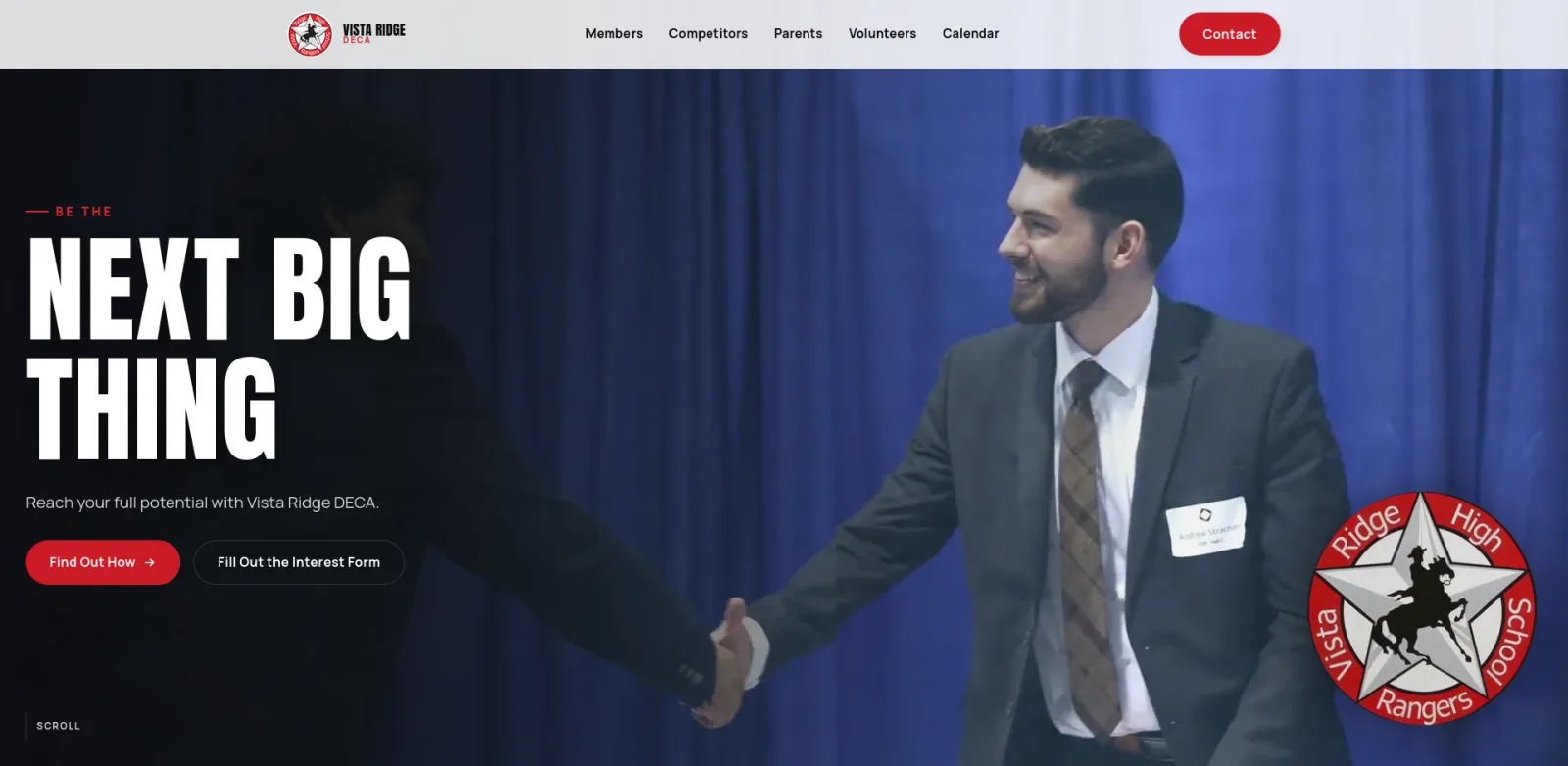The Vista Ridge DECA homepage hero, "Be the next big thing"